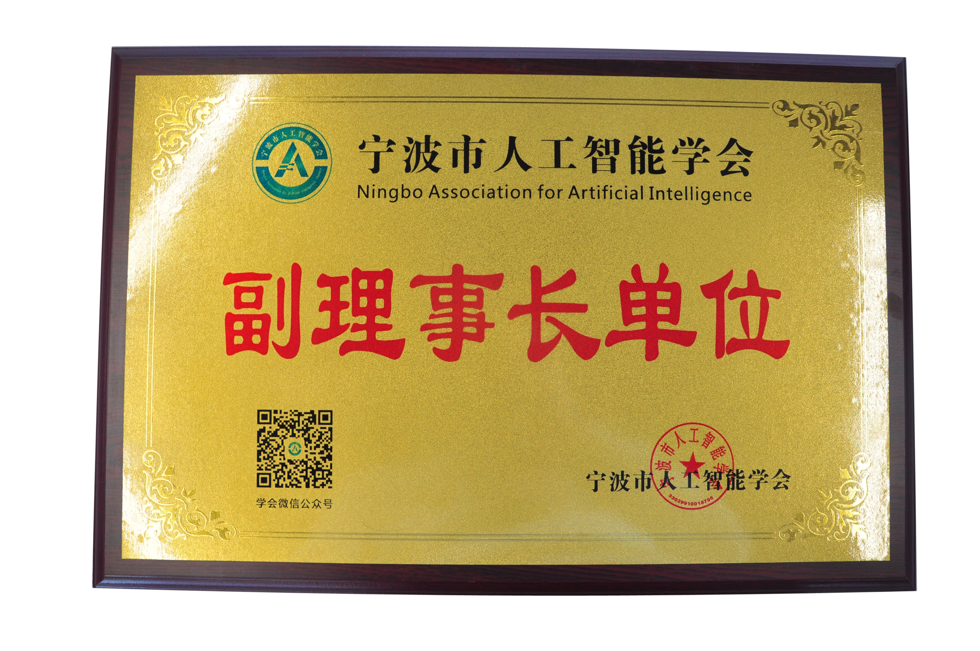 公司荣获宁波市人工智能学会副理事长单位